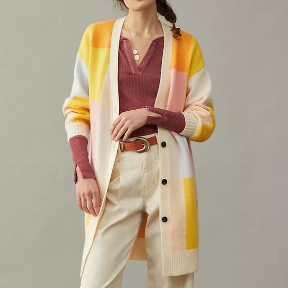 Anthropologie Amadi Pastel Lexie Colorblocked Cardigan Size XS Petite - Picture 1 of 6